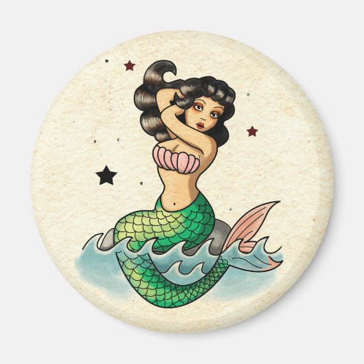 Schöne Alte Schule Meerjungfrau Magnet (Vorne)