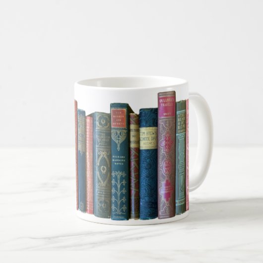 Schöne alte Vintage Bücher, Buchstäbchen Kaffeetasse (VorderseiteRechts)
