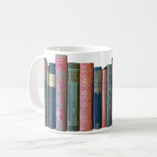 Schöne alte Vintage Bücher, Buchstäbchen Kaffeetasse (Vorderseite Links)