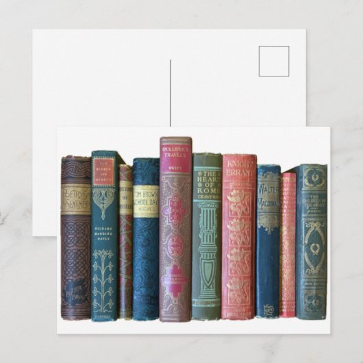 Schöne alte Vintage Bücher, Buchstäbchen Postkarte (Vorne/Hinten)