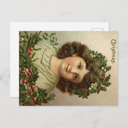 Schöne alte Weihnachtslithographie des jungen Mädc Postkarte (Vorne/Hinten)