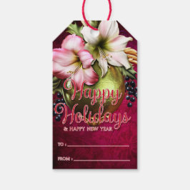 Schöne Amaryllis und Ornament Happy Holidays Geschenkanhänger