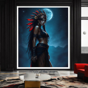 Schöne amerikanische Frau am Himmel Fullmoon Leinwanddruck