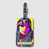 Schöne amerikanische Indianerin. Bearbeitbarer Nam Gepäckanhänger (Vorderseite Vertikal)