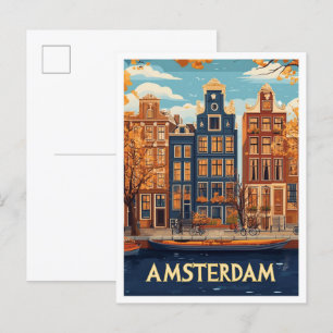 Schöne Amsterdam Art Illustration Travel Postkarte
