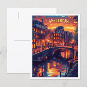 Schöne Amsterdam Vintage-Illustration Reise Postkarte