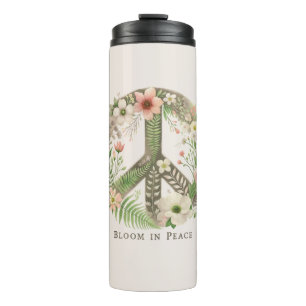 Schöne Anfangsbuchstaben Retro "Blühe in Frieden"  Thermosbecher