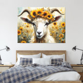 Schöne Angora Ziege im Sonnenblumen Fields Leinwanddruck (Insitu (Schlafzimmer))