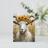 Schöne Angora Ziege im Sonnenblumen Fields Postkarte (Stehend Vorderseite)