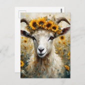 Schöne Angora Ziege im Sonnenblumen Fields Postkarte (Vorne/Hinten)
