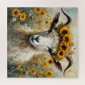 Schöne Angora Ziege im Sonnenblumen Fields Puzzle (Horizontal)