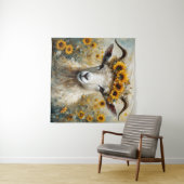 Schöne Angora Ziege im Sonnenblumen Fields Wandteppich (Beispiel (Horizontal))