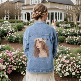 Schöne Anime-Blumen-Girl – Sanfte Pastell-Ästhetik Jeansjacke