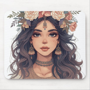 Schöne Anime-Blumen-Girl – Sanfte Pastell-Ästhetik Mousepad