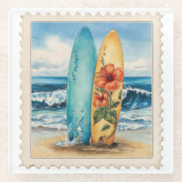 SCHÖNE ANTIK GEALTERTE SOMMER-SURFBRETTER GLASUNTERSETZER