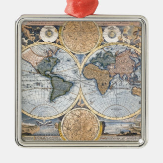 Schöne antike Atlas-Karte Silbernes Ornament