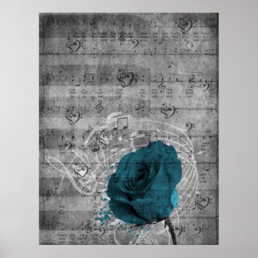Schöne antike blaue Rose Spritzer Musik Poster (Vorne)