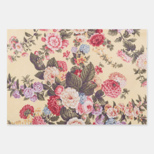Schöne antike Blumen Beige Geschenkpapier Set
