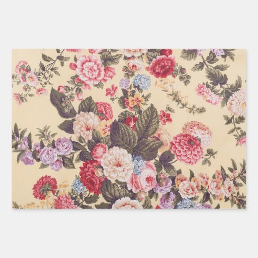 Schöne antike Blumen Beige Geschenkpapier Set (Vorderseite)