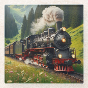 Schöne antike Dampflokomotive Motor Glasuntersetzer