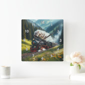 Schöne antike Dampflokomotive Motor Quadratische Wanduhr (Zuhause)