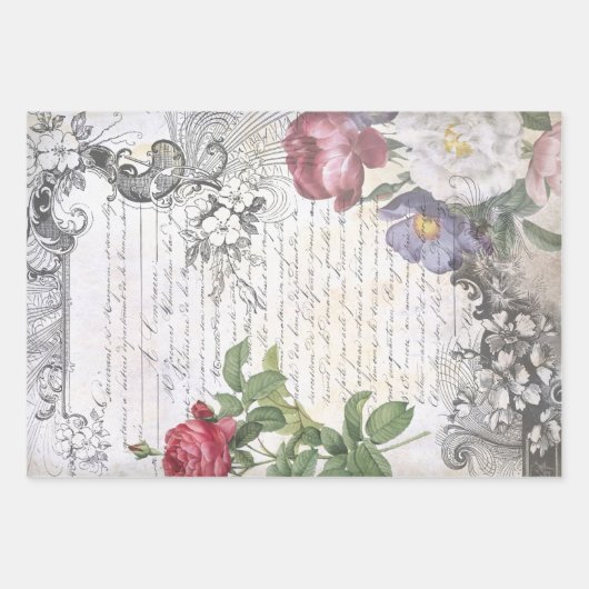 Schöne antike Flora Ephemera Decoupage Geschenkpapier Set (Vorderseite 3)