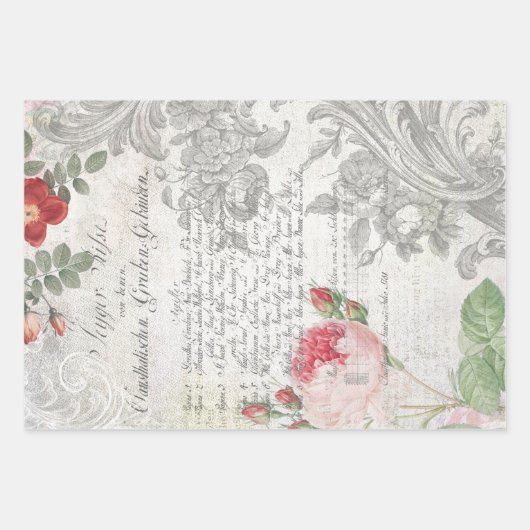 Schöne antike Flora Ephemera Decoupage Geschenkpapier Set (Vorderseite 2)