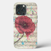 Schöne antike Mohnblumen-Blume Musiknoten Case-Mate iPhone Hülle (Rückseite)