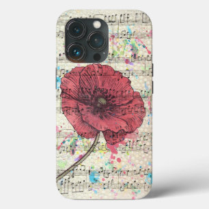 Schöne antike Mohnblumen-Blume Musiknoten Case-Mate iPhone Hülle
