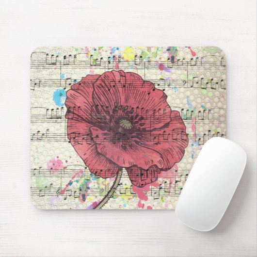 Schöne antike Mohnblumen-Blume Musiknoten Mousepad (Mit Mouse)