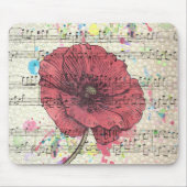 Schöne antike Mohnblumen-Blume Musiknoten Mousepad (Vorne)