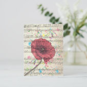 Schöne antike Mohnblumen-Blume Musiknoten Postkarte (Stehend Vorderseite)