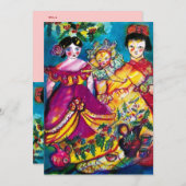 SCHÖNE ANTIQUE DOLL rot-blau lila-gelb rosa Einladung (Vorne/Hinten)