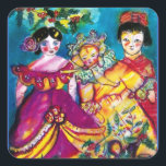 SCHÖNE ANTIQUE DOLLS QUADRATISCHER AUFKLEBER<br><div class="desc">Farbenfrohe und skurrile Puppen mit Weihnachtsschmuck ,  Aquarellmalerei von Bulgan Lumini (c).</div>
