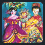SCHÖNE ANTIQUE DOLLS QUADRATISCHER AUFKLEBER<br><div class="desc">Farbenfrohe und skurrile Puppen mit Weihnachtsschmuck ,  Aquarellmalerei von Bulgan Lumini (c).</div>