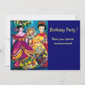 SCHÖNE ANTIQUE DOLLS, rot-blau lila gelb Einladung (Rückseite)