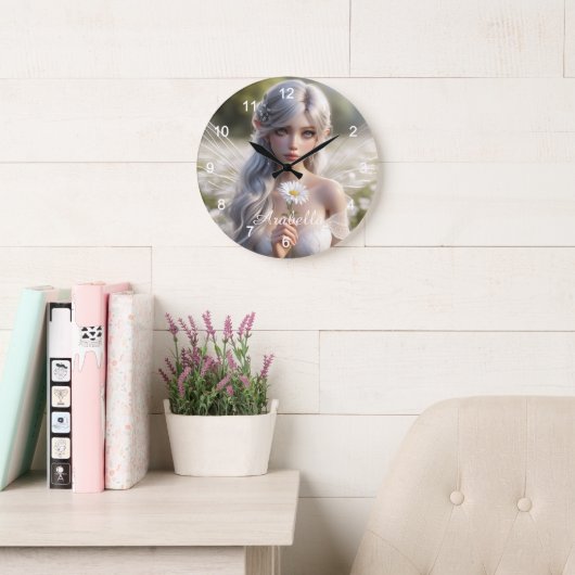 Schöne April Fairy in Daisies Große Wanduhr (Lesesaal)