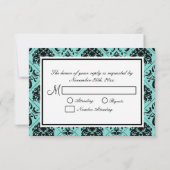 Schöne Aqua Blue & Black Damask RSVP Cards (Rückseite)