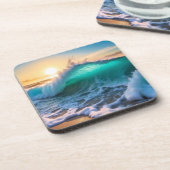Schöne Aqua Blue Frozen Ozeanwellen Seascape Getränkeuntersetzer (Linke Seite)
