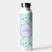 Schöne Aqua Blue Green Flasche mit violetten Blume (Links)