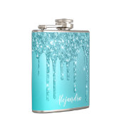 Schöne Aqua Blue Minze & Türkis Glitzer Tropfen Flachmann (Rechts)