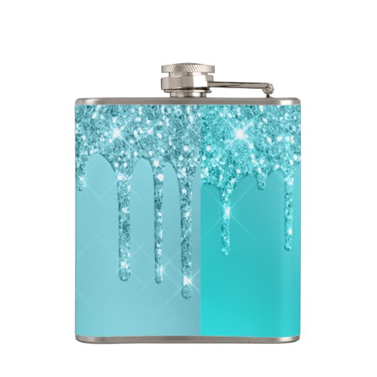 Schöne Aqua Blue Minze & Türkis Glitzer Tropfen Flachmann (Rückseite)