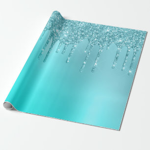 Schöne Aqua Blue Minze & Türkis Glitzer Tropfen Geschenkpapier