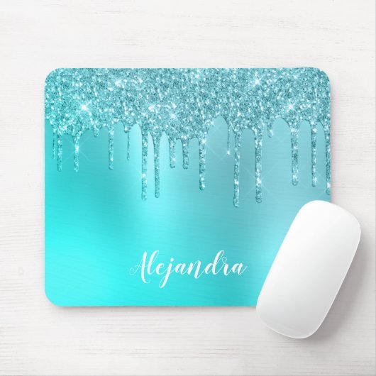 Schöne Aqua Blue Minze & Türkis Glitzer Tropfen Mousepad (Mit Mouse)