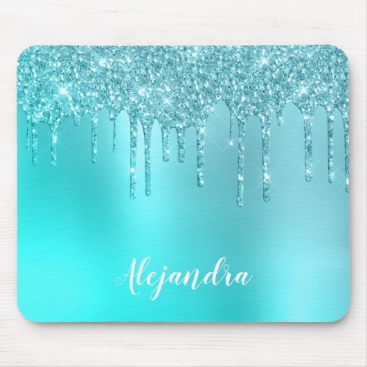 Schöne Aqua Blue Minze & Türkis Glitzer Tropfen Mousepad (Vorne)