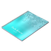 Schöne Aqua Blue Minze & Türkis Glitzer Tropfen Notizblock (Linke Seite)