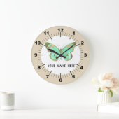 Schöne Aqua & Gold Butterfly Große Wanduhr (Zuhause)