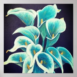 Schöne Aquamarine Blume Acrylmalerei Print Poster