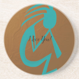 Schöne Aquamarine Kokopelli-Malerei Getränkeuntersetzer