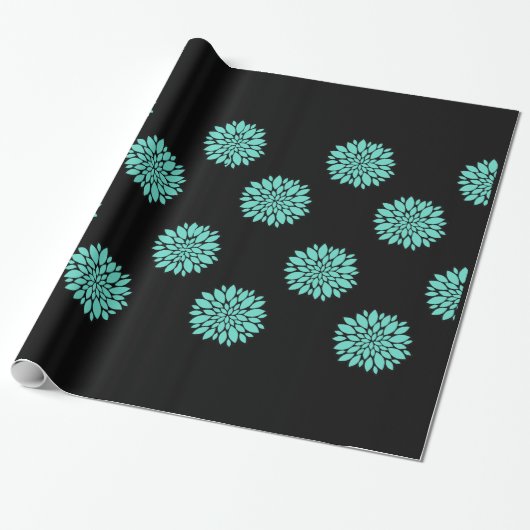 Schöne Aquamarine Peongs auf Black Gift Wrap Wrapp Geschenkpapier (Ungerollt)